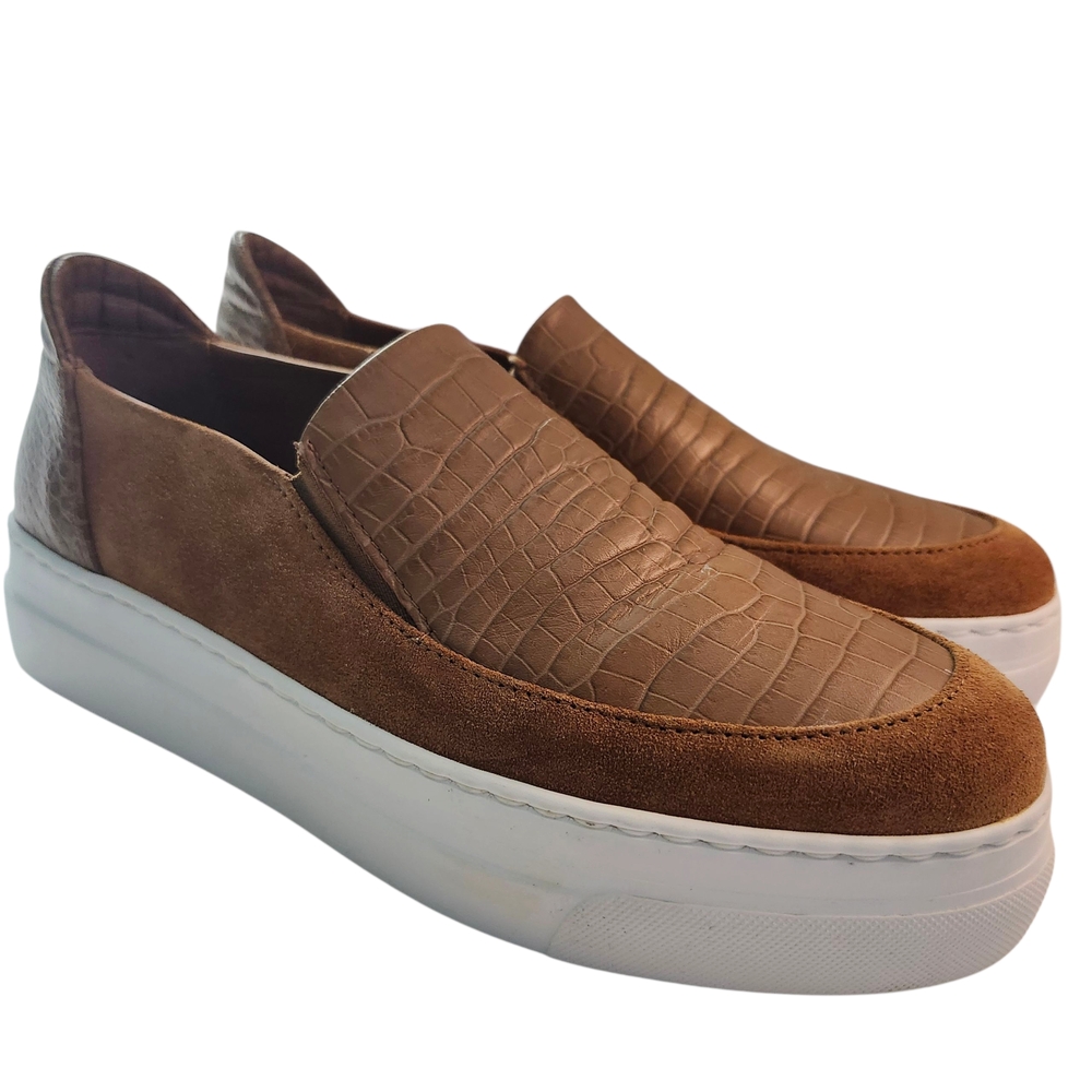 M. Gemi Zeta Slip On Casual Sneaker Natural Leather Suede Crocodile Women 38.5
